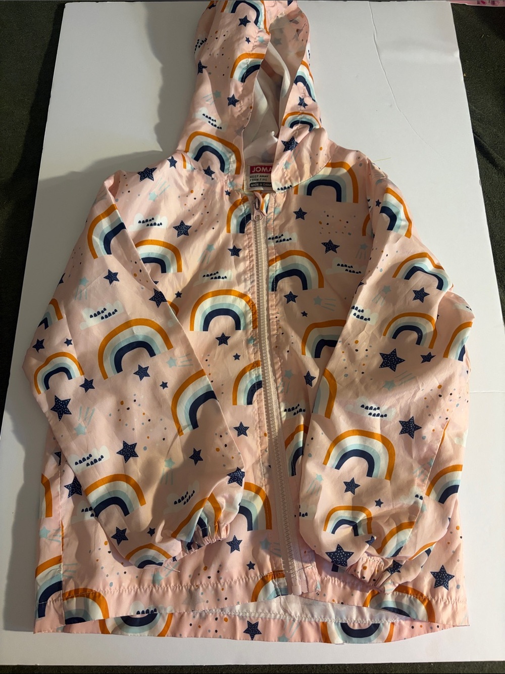 Girls' Pink Rainbow & Star Hooded Raincoat